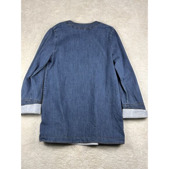 Free People Denim Tunic Top Womens Medium Blue V-Neck Flared Sleeve Boho Hippy - Picture 2 of 6